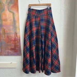 70s Wool Plaid Palazzo Wide Leg Pants Medium - Red and Blue